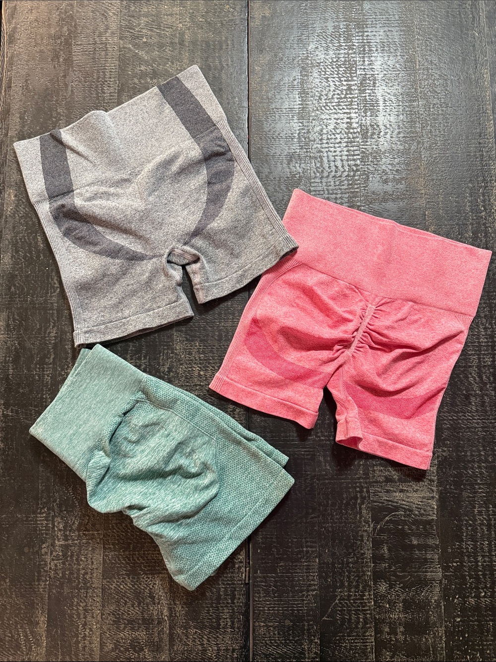 3-Pack Seamless High-Waist Workout Shorts - Gray, Pink, Teal